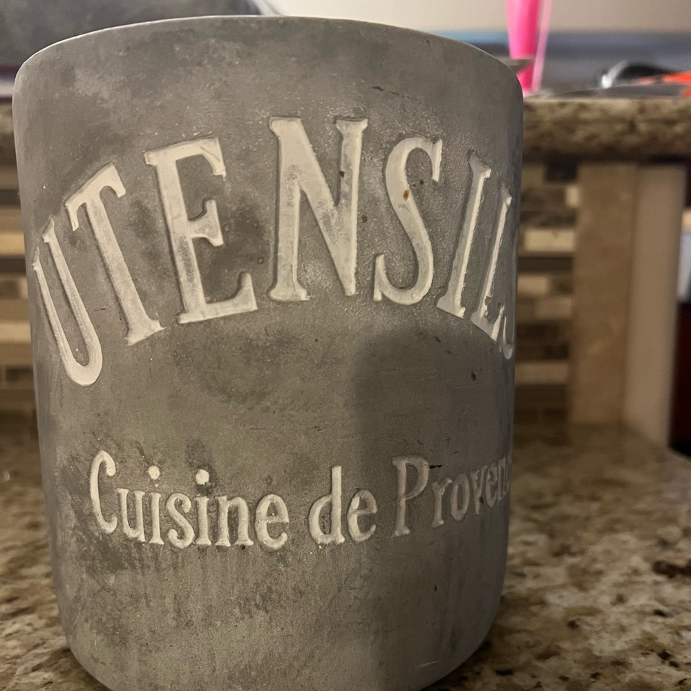 Gray stone utensil holder